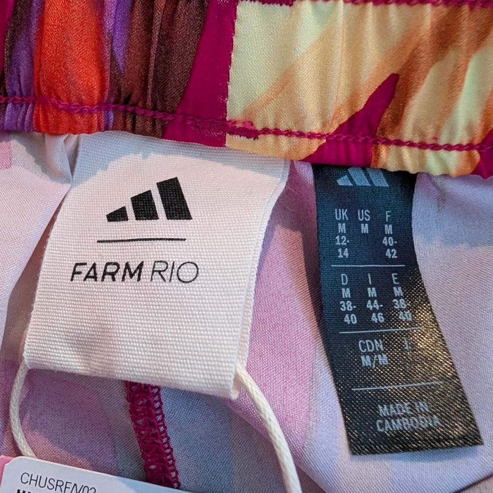 FARM RIO x ADIDAS Training Pacer Shorts Birds of Paradise Bold Pink Size Medium - Picture 6 of 16